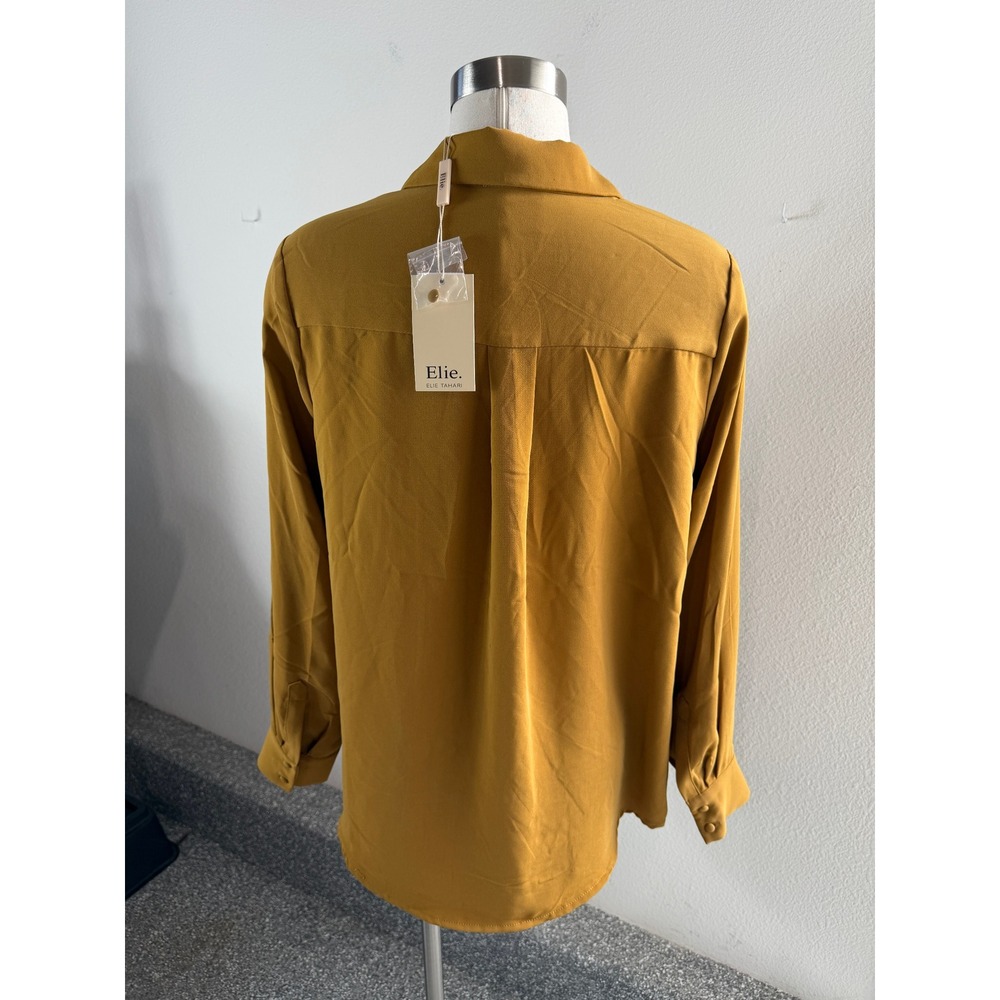 NEW Elie Tahari Womens Medium Burnt Ochre Long Sleeve Button Down Blouse Top - Picture 9 of 11